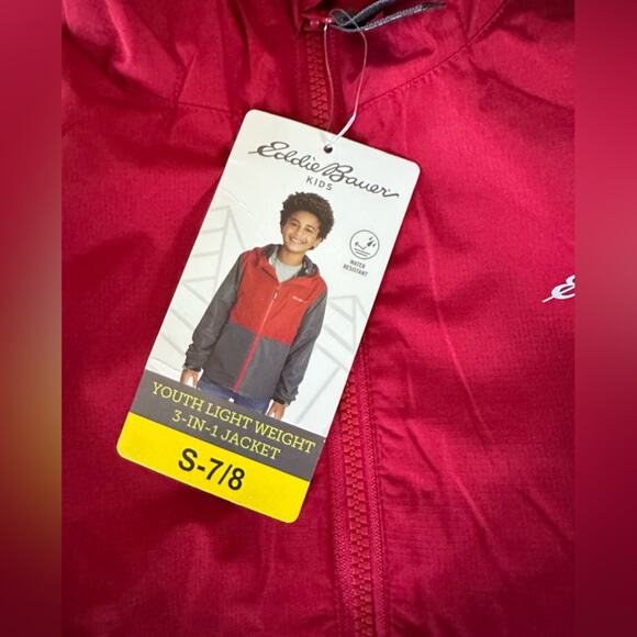 Eddie Bauer Boys' Lone Peak 3-In-1 black Red Jacket size 7/8 New - Picture 4 of 8